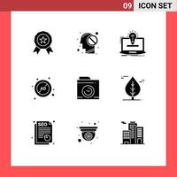 Set of 9 Commercial Solid Glyphs pack for camera block solution advertising ad Editable Vector Design Elements