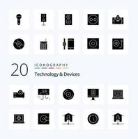 paquete de iconos de glifos sólidos de 20 dispositivos como productos dispositivos dispositivos tecnología micrófono vector