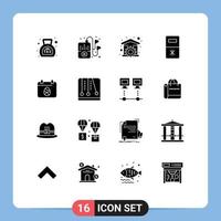 Modern Set of 16 Solid Glyphs Pictograph of egg refrigerator house kitchen wrench Editable Vector Design Elements