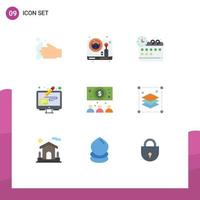 Mobile Interface Flat Color Set of 9 Pictograms of online business corporate pen edit Editable Vector Design Elements