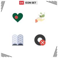 Pictogram Set of 4 Simple Flat Icons of heart book country grow learn Editable Vector Design Elements