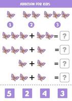 Addition for kids with cute purple butterflies. vector