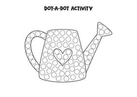 Dot a dot game for preschool kids. Cartoon watering pot. vector