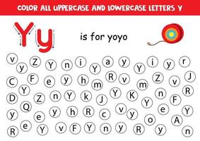 Dot all letters Y. Educational worksheet for learning alphabet. vector