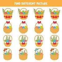 Find Easter basket which is different from others. Worksheet for kids. vector