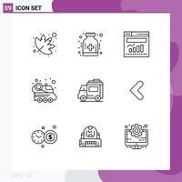 Outline Pack of 9 Universal Symbols of people bus graph spacecraft space Editable Vector Design Elements