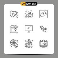 Set of 9 Modern UI Icons Symbols Signs for computer download cleaning data archive Editable Vector Design Elements