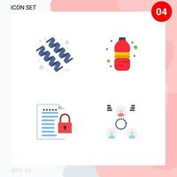 Group of 4 Flat Icons Signs and Symbols for diet document vitamin water bottle padlock Editable Vector Design Elements