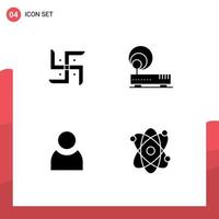 Set of 4 Vector Solid Glyphs on Grid for church user religion internet atom Editable Vector Design Elements