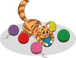 cat playing with balls of rope.eps vector