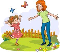 mother and children cartoon vector illustration