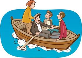 men fishing in the sea by boat cartoon vector