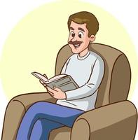 man sitting on sofa reading a book vector