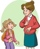 mom talk to her daughter gently cartoon vector