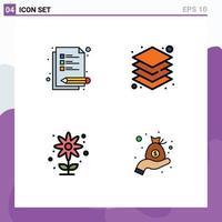 4 Thematic Vector Filledline Flat Colors and Editable Symbols of lecture flower layer design cash Editable Vector Design Elements