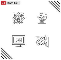 Line Pack of 4 Universal Symbols of affiliate screen user growth camera Editable Vector Design Elements