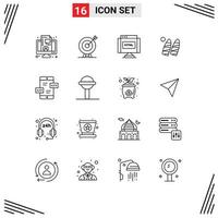 Group of 16 Modern Outlines Set for app development water goal surfing internet Editable Vector Design Elements