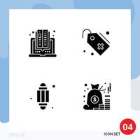 Modern Set of 4 Solid Glyphs Pictograph of book lantern reading add ramadan Editable Vector Design Elements