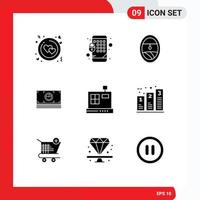 Editable Vector Line Pack of 9 Simple Solid Glyphs of bar commerce porthole cashbox cash Editable Vector Design Elements