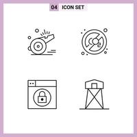 Pictogram Set of 4 Simple Filledline Flat Colors of whistle web soccer gas lock Editable Vector Design Elements