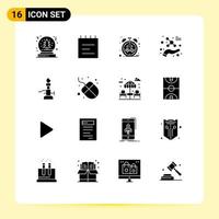 16 User Interface Solid Glyph Pack of modern Signs and Symbols of light fire heart science atom Editable Vector Design Elements