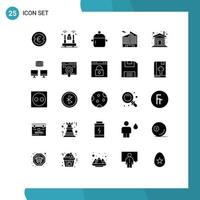 25 Universal Solid Glyph Signs Symbols of house business protection building kitchen Editable Vector Design Elements