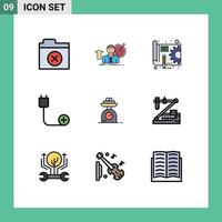 9 iconos creativos, signos y símbolos modernos de dispositivos de máquina, cable de impresión azul, agregue elementos de diseño vectorial editables vector