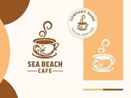 Hot coffee cup logo design with sea waves ans splash vector