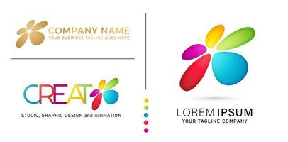 illustration of abstract shape five colors logos letter type isolated white background for Branding and identity designs, Video and animation corporate logotype, Conceptual identity designs company vector