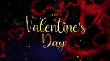 gelukkig valentijnsdag dag gouden tekst met vliegend rood harten video