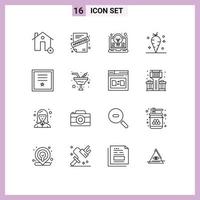 16 User Interface Outline Pack of modern Signs and Symbols of badges vegetable bulb thanksgiving light Editable Vector Design Elements