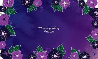 Vector illustration of Morning glory flowers with leaves frame wreth