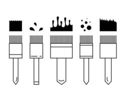 Painting tools. Samples of paint, drips and drops. Set of outline icons. Vector illustration. Line drawing of painting brushes.