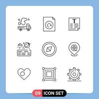 Pictogram Set of 9 Simple Outlines of symbol compass file park beach ball Editable Vector Design Elements