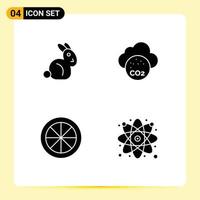 Set of 4 Vector Solid Glyphs on Grid for bynny lemon air pollution research Editable Vector Design Elements