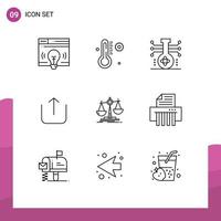 Pack of 9 Modern Outlines Signs and Symbols for Web Print Media such as loss balance knowledge upload instagram Editable Vector Design Elements