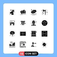 Set of 16 Vector Solid Glyphs on Grid for remote control pad notification holiday celebration Editable Vector Design Elements