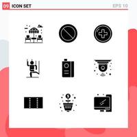 Set of 9 Modern UI Icons Symbols Signs for drink manipulation medical manipulate control Editable Vector Design Elements