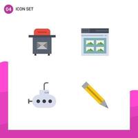 Set of 4 Commercial Flat Icons pack for mail submarine internet website ruler Editable Vector Design Elements