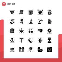 Group of 25 Modern Solid Glyphs Set for hands people gear goal restaurant Editable Vector Design Elements