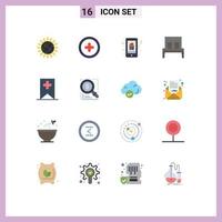 Flat Color Pack of 16 Universal Symbols of plus sleep gift interior bed Editable Pack of Creative Vector Design Elements