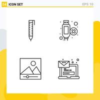 Group of 4 Filledline Flat Colors Signs and Symbols for pen computer cable gallery laptop Editable Vector Design Elements