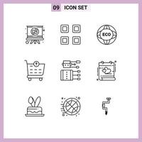 Pack of 9 Modern Outlines Signs and Symbols for Web Print Media such as chinese shopping cart environment ecommerce eco Editable Vector Design Elements