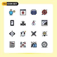 Modern Set of 16 Flat Color Filled Lines and symbols such as mobile phone cinema target round Editable Creative Vector Design Elements