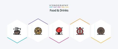 alimentos y bebidas paquete de iconos de 25 líneas completas que incluye donut. comida. bebidas alimento. Cocinando vector