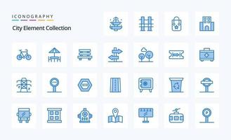 paquete de iconos azul de colección de elementos de 25 ciudades vector