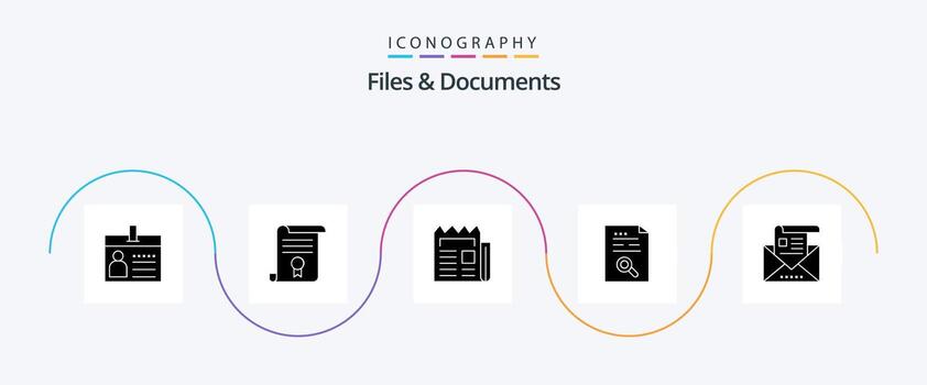 Files And Documents Glyph 5 Icon Pack Including document. content. document. paper. newsletter vector