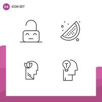 Universal Icon Symbols Group of 4 Modern Filledline Flat Colors of control mind unlock food idea Editable Vector Design Elements