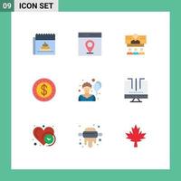 Universal Icon Symbols Group of 9 Modern Flat Colors of cash dollar user online connection Editable Vector Design Elements