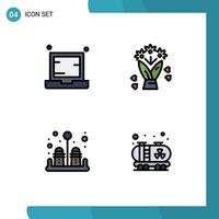 Modern Set of 4 Filledline Flat Colors and symbols such as computer salt laptop flower oil Editable Vector Design Elements